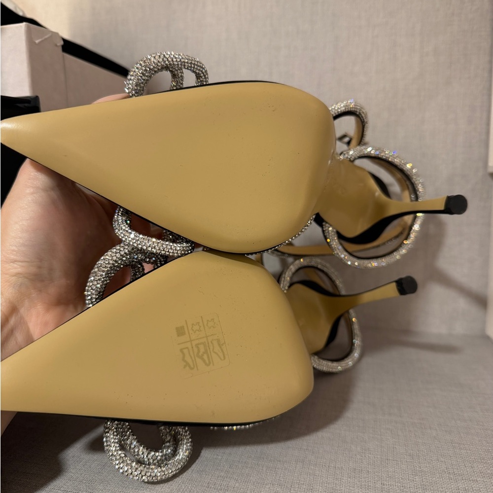 MACH & MACH Black Satin Pointed-Toe Heels with Crystal Bow - Picture 2 of 2